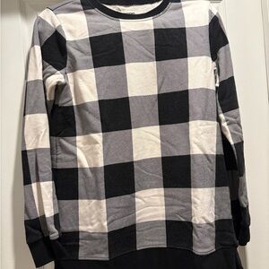 Lands' End Black and Gray Plaid Crewneck Sweater